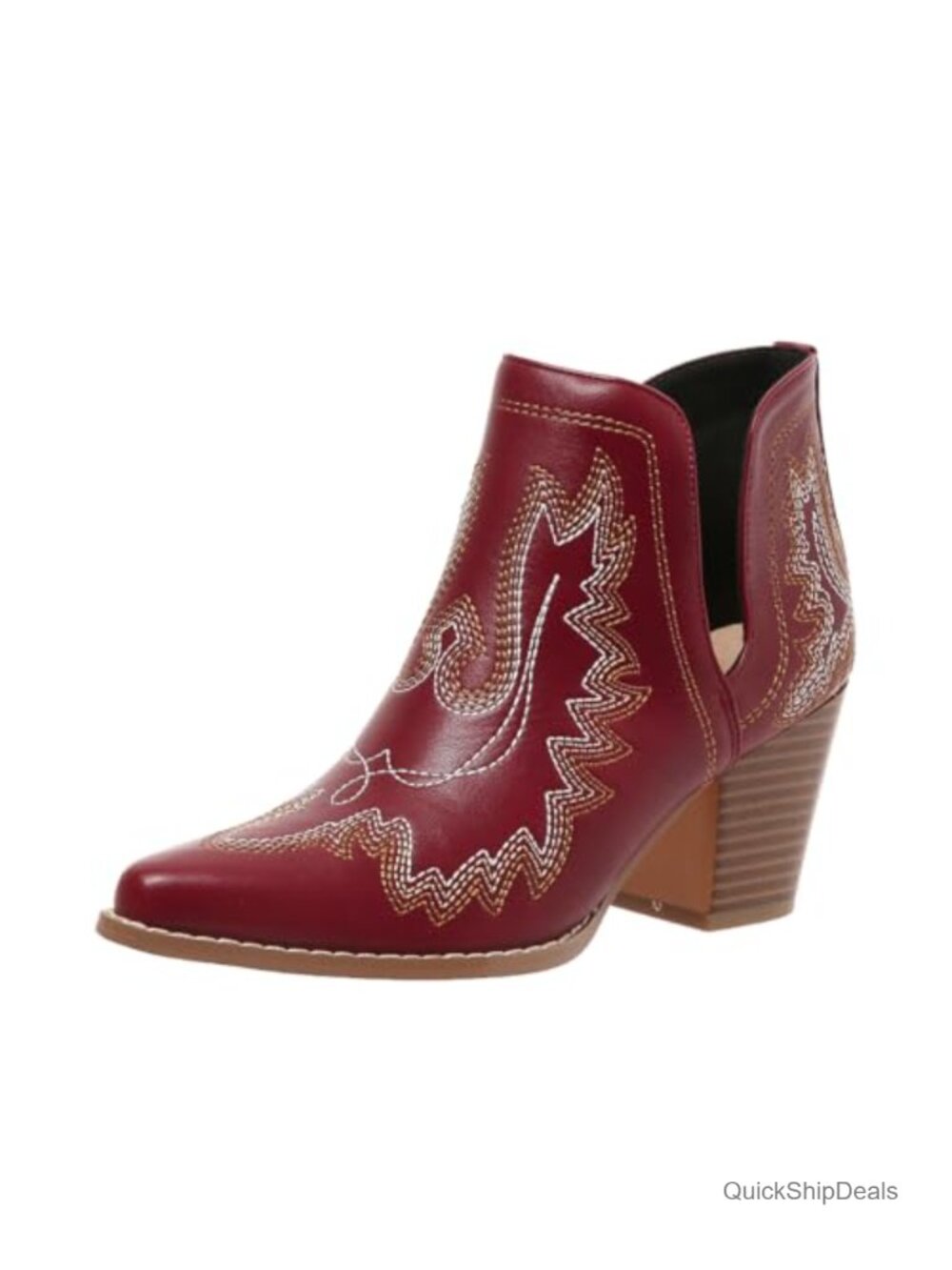 Western Embroidered Cowboy Ankle Booties Pointed Toe Block Heel